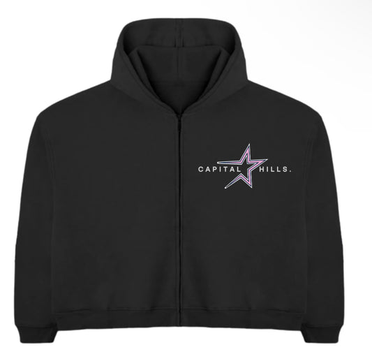 Starburst Strawberry Black Zip-Up Hoodie