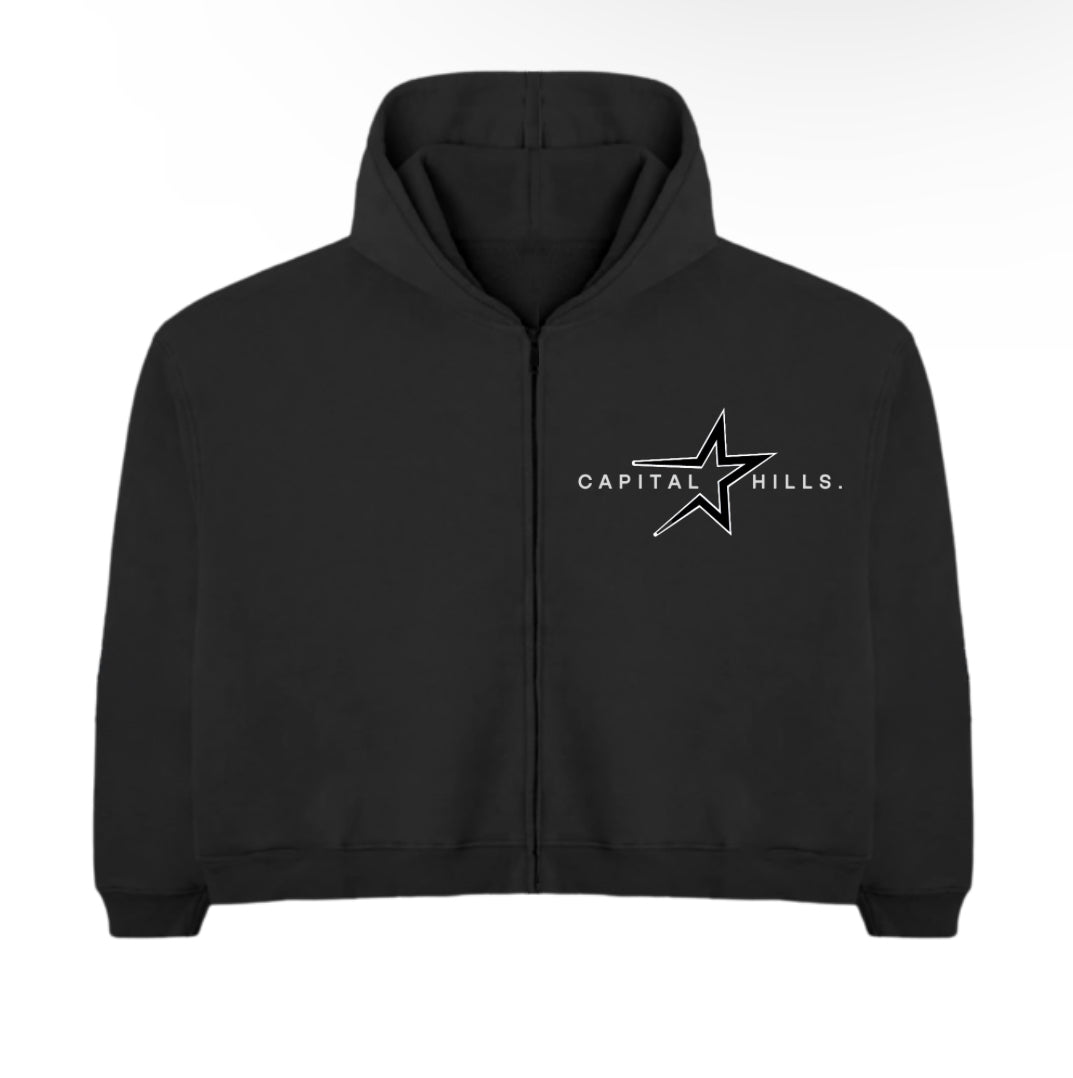 Starburst Noir Black Zip-Up Hoodie